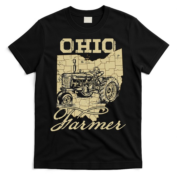 Ohio Farmer Tractor Lover State Map Farming Local Farmer T-Shirt