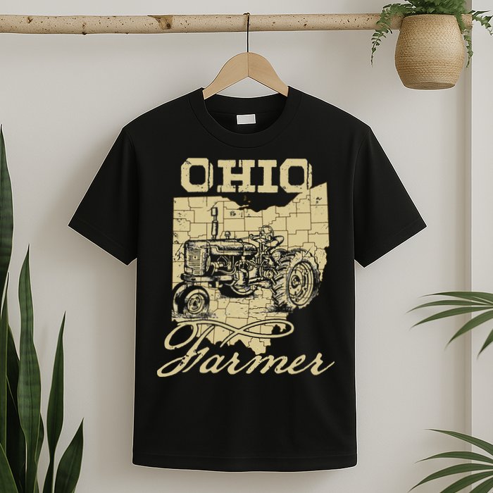 Ohio Farmer Tractor Lover State Map Farming Local Farmer T-Shirt