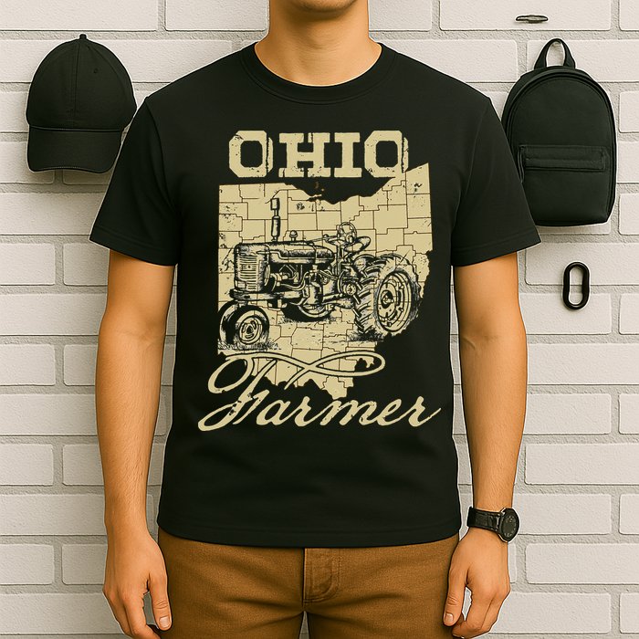 Ohio Farmer Tractor Lover State Map Farming Local Farmer T-Shirt
