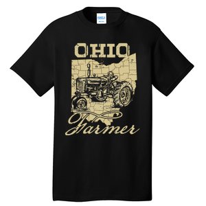 Ohio Farmer Tractor Lover State Map Farming Local Farmer Tall T-Shirt