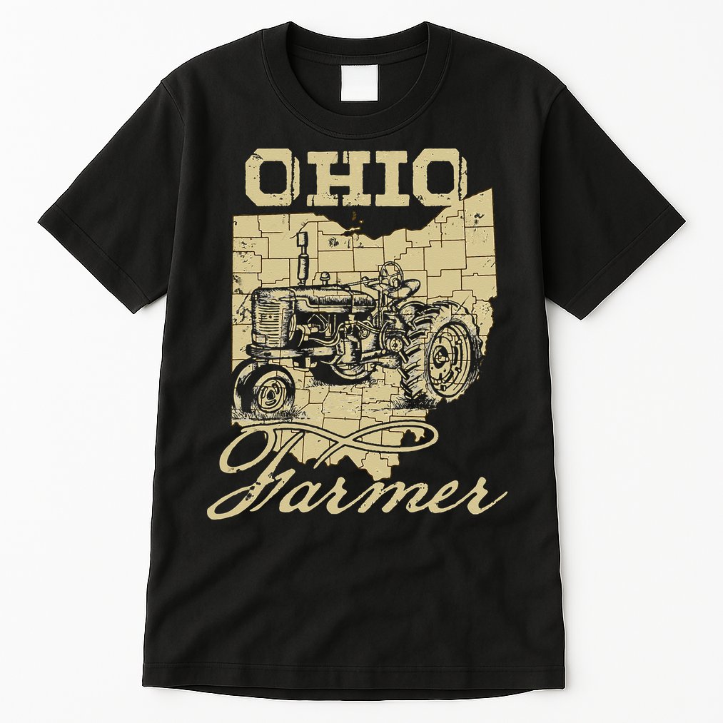 Ohio Farmer Tractor Lover State Map Farming Local Farmer Tall T-Shirt