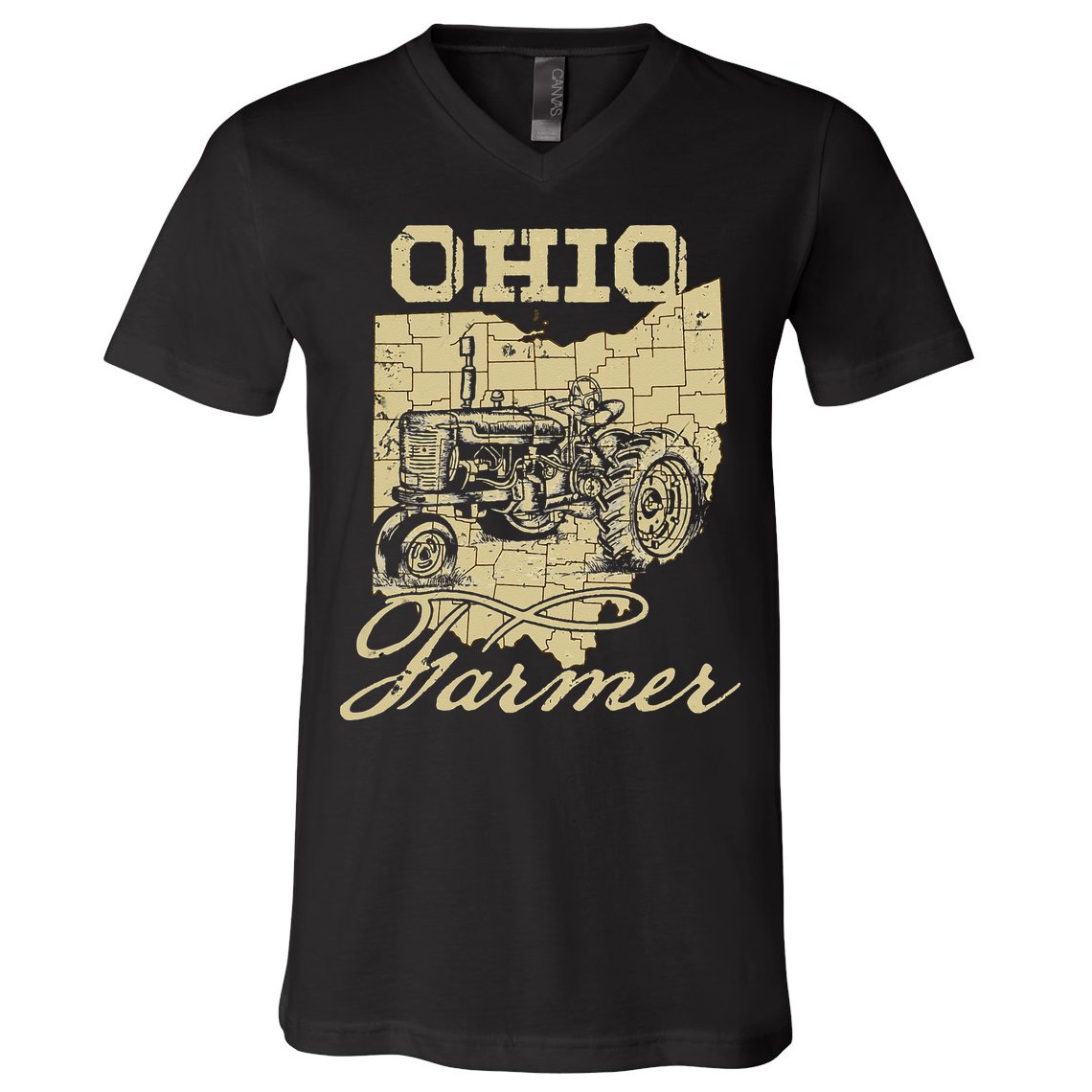 Ohio Farmer Tractor Lover State Map Farming Local Farmer V-Neck T-Shirt