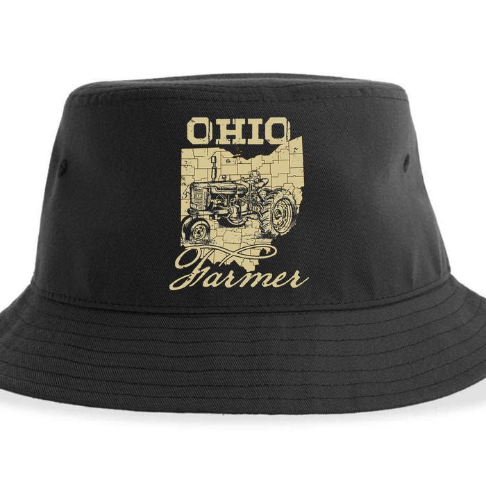 Ohio Farmer Tractor Lover State Map Farming Local Farmer Sustainable Bucket Hat