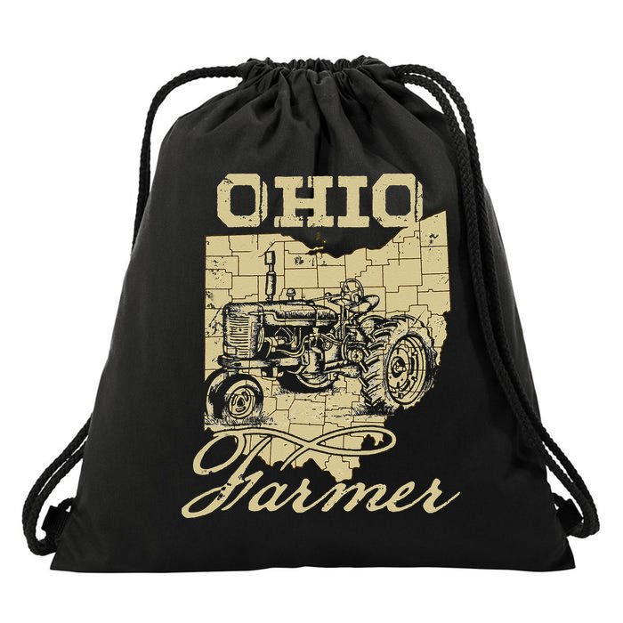 Ohio Farmer Tractor Lover State Map Farming Local Farmer Drawstring Bag