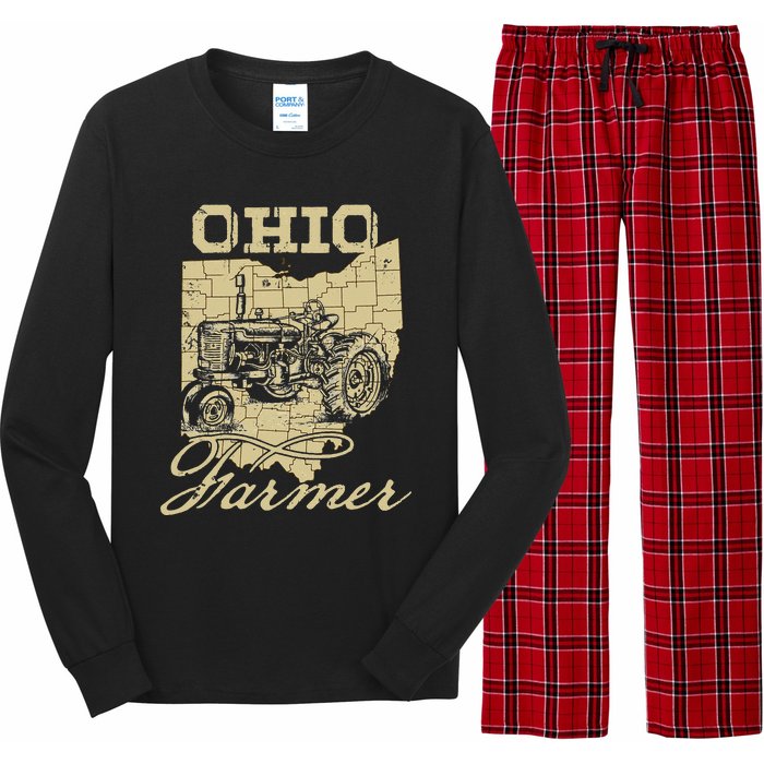 Ohio Farmer Tractor Lover State Map Farming Local Farmer Long Sleeve Pajama Set