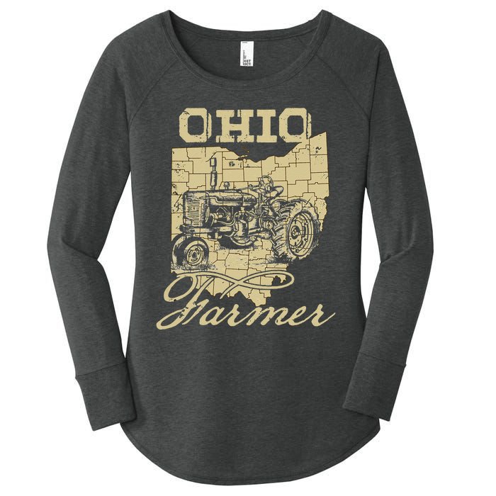 Ohio Farmer Tractor Lover State Map Farming Local Farmer Women's Perfect Tri Tunic Long Sleeve Shirt