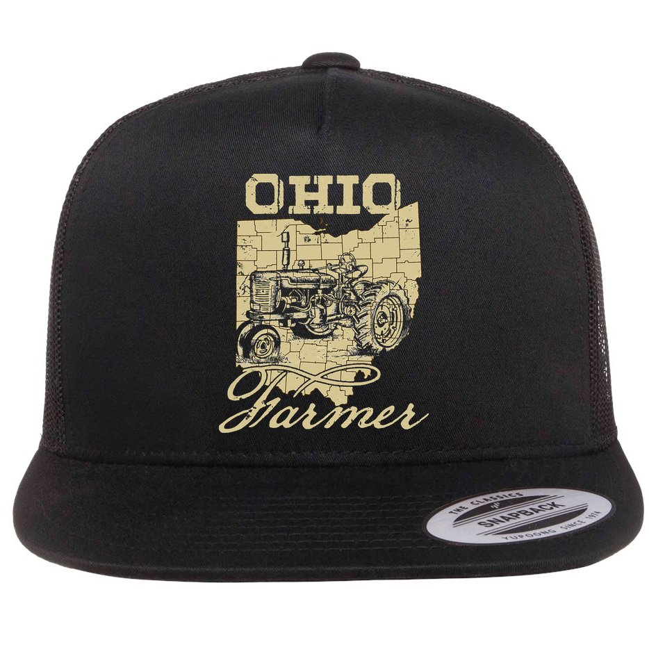 Ohio Farmer Tractor Lover State Map Farming Local Farmer Flat Bill Trucker Hat