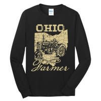 Ohio Farmer Tractor Lover State Map Farming Local Farmer Tall Long Sleeve T-Shirt