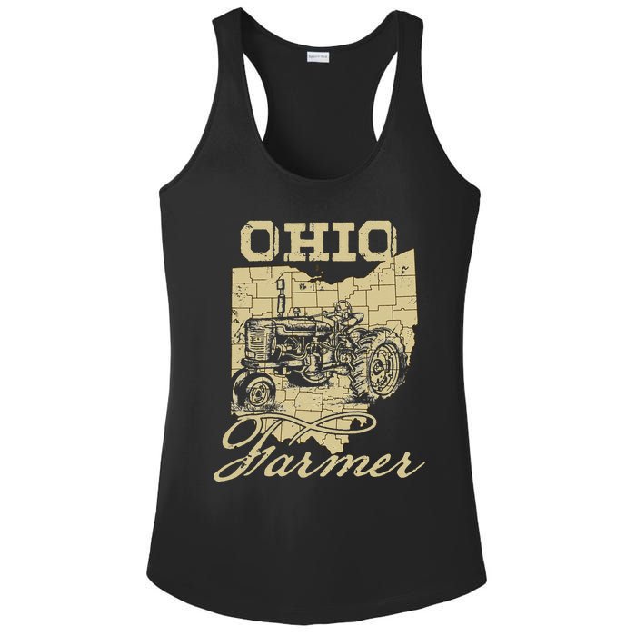 Ohio Farmer Tractor Lover State Map Farming Local Farmer Ladies PosiCharge Competitor Racerback Tank