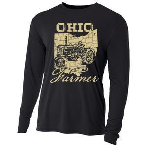 Ohio Farmer Tractor Lover State Map Farming Local Farmer Cooling Performance Long Sleeve Crew