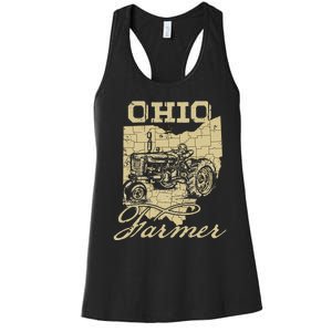 Ohio Farmer Tractor Lover State Map Farming Local Farmer Women's Racerback Tank