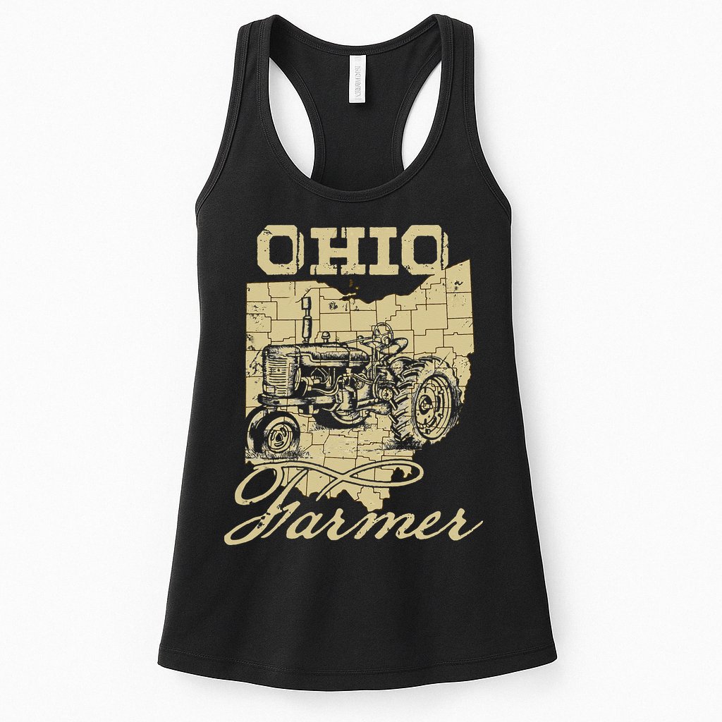 Ohio Farmer Tractor Lover State Map Farming Local Farmer Womens Tank Top