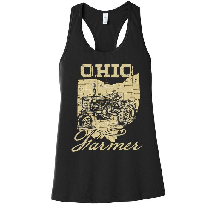 Ohio Farmer Tractor Lover State Map Farming Local Farmer Women's Racerback Tank