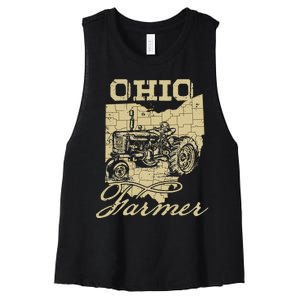 Ohio Farmer Tractor Lover State Map Farming Local Farmer Women's Racerback Cropped Tank