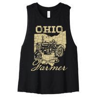 Ohio Farmer Tractor Lover State Map Farming Local Farmer Women's Racerback Cropped Tank