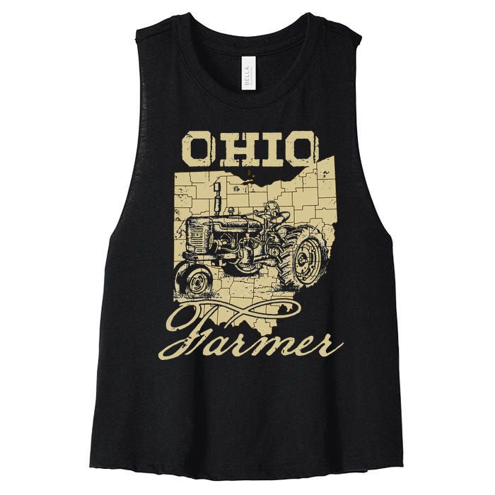 Ohio Farmer Tractor Lover State Map Farming Local Farmer Women's Racerback Cropped Tank