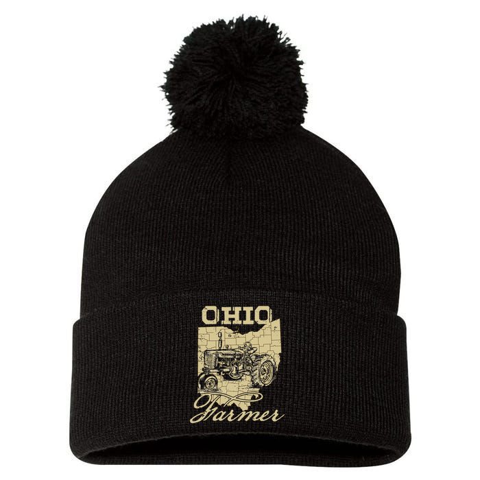 Ohio Farmer Tractor Lover State Map Farming Local Farmer Pom Pom 12in Knit Beanie