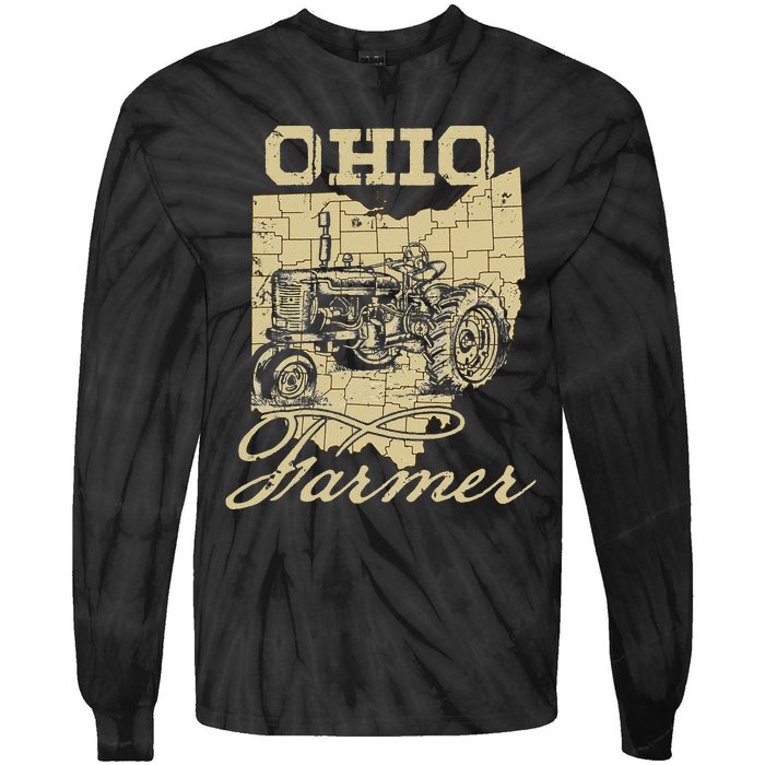 Ohio Farmer Tractor Lover State Map Farming Local Farmer Tie-Dye Long Sleeve Shirt