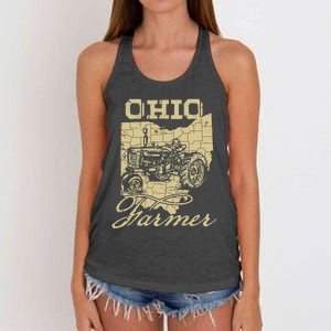 Ohio Farmer Tractor Lover State Map Farming Local Farmer Women's Knotted Racerback Tank