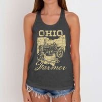 Ohio Farmer Tractor Lover State Map Farming Local Farmer Women's Knotted Racerback Tank