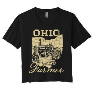 Ohio Farmer Tractor Lover State Map Farming Local Farmer Women's Crop Top Tee