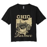 Ohio Farmer Tractor Lover State Map Farming Local Farmer Women's Crop Top Tee