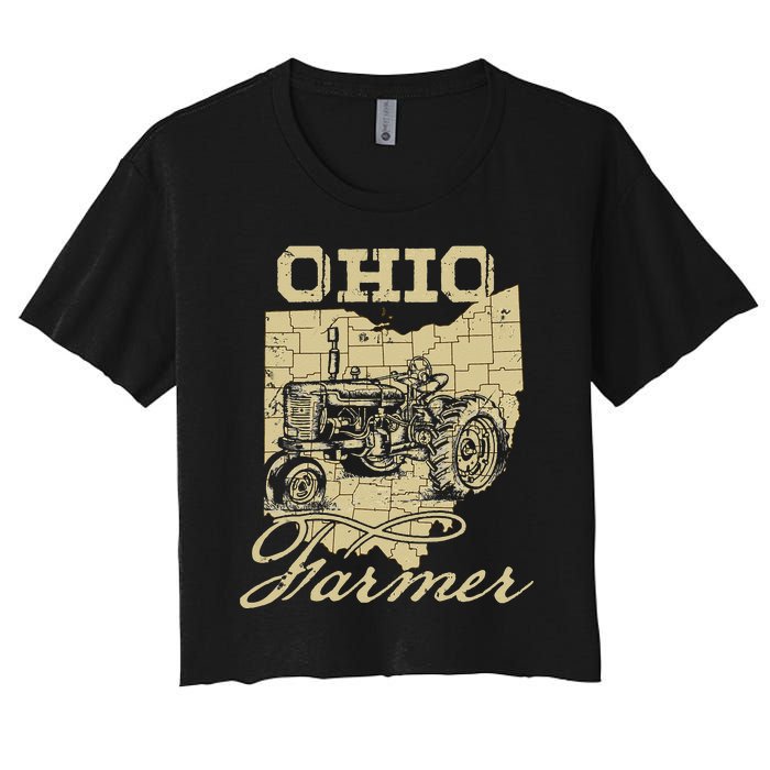 Ohio Farmer Tractor Lover State Map Farming Local Farmer Women's Crop Top Tee