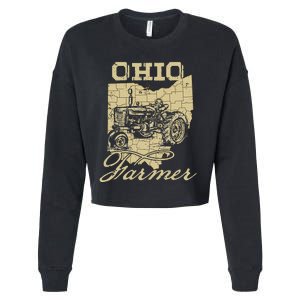 Ohio Farmer Tractor Lover State Map Farming Local Farmer Cropped Pullover Crew