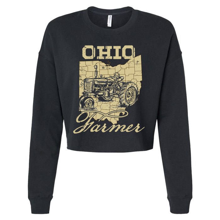 Ohio Farmer Tractor Lover State Map Farming Local Farmer Cropped Pullover Crew