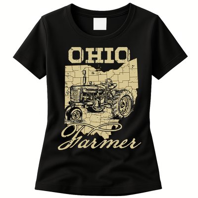 Ohio Farmer Tractor Lover State Map Farming Local Farmer Womens T-Shirt