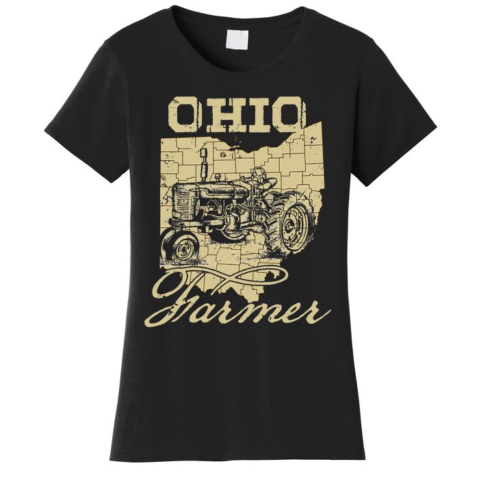 Ohio Farmer Tractor Lover State Map Farming Local Farmer Women's T-Shirt