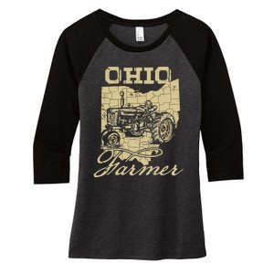 Ohio Farmer Tractor Lover State Map Farming Local Farmer Women's Tri-Blend 3/4-Sleeve Raglan Shirt