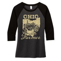 Ohio Farmer Tractor Lover State Map Farming Local Farmer Women's Tri-Blend 3/4-Sleeve Raglan Shirt