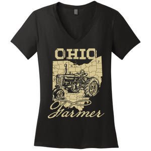 Ohio Farmer Tractor Lover State Map Farming Local Farmer Women's V-Neck T-Shirt