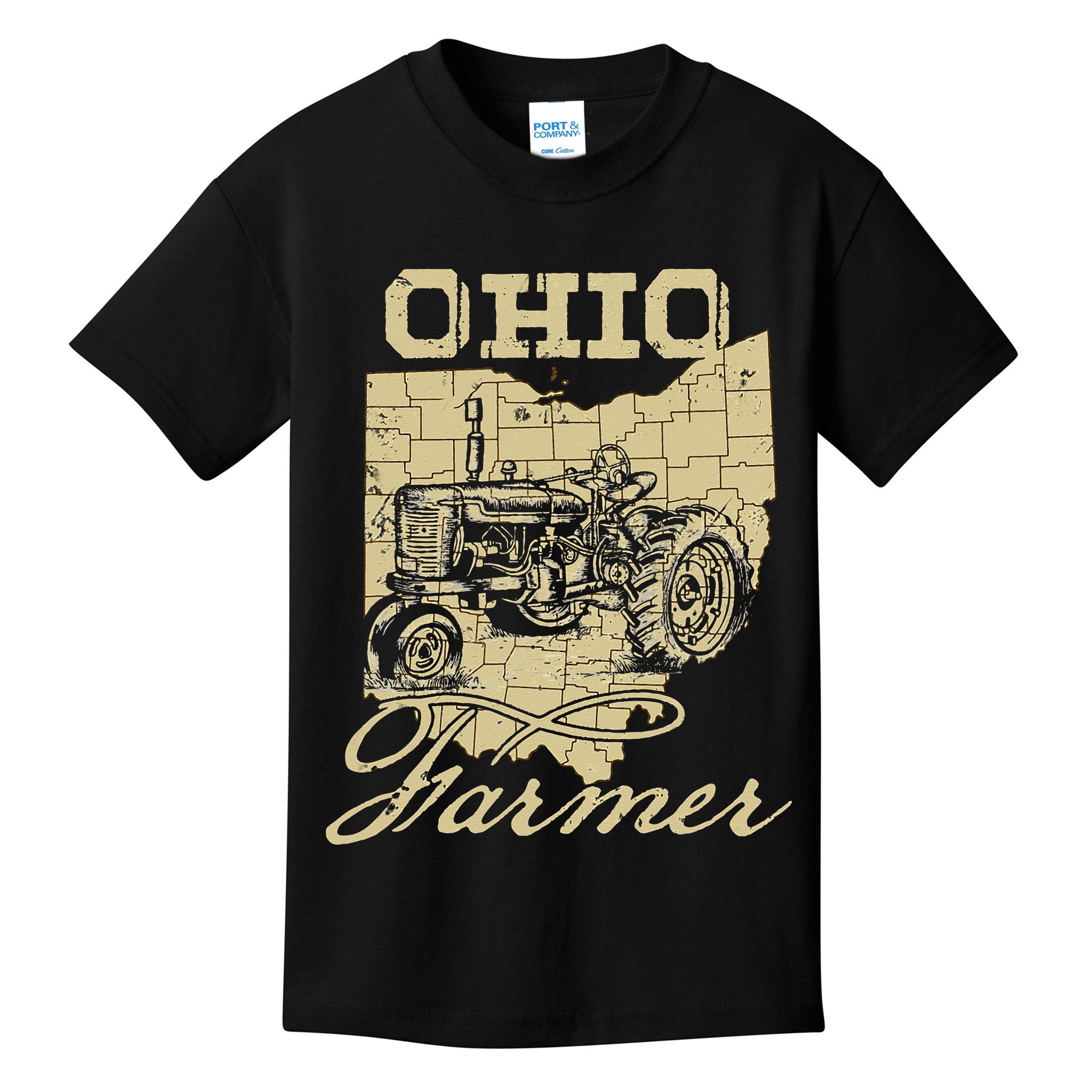 Ohio Farmer Tractor Lover State Map Farming Local Farmer Kids T-Shirt