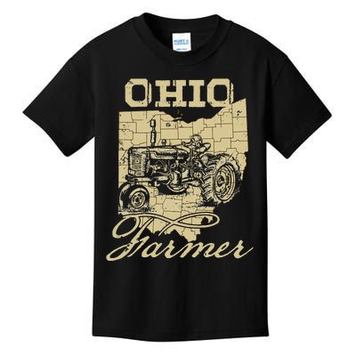 Ohio Farmer Tractor Lover State Map Farming Local Farmer Kids T-Shirt