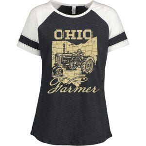 Ohio Farmer Tractor Lover State Map Farming Local Farmer Enza Ladies Jersey Colorblock Tee