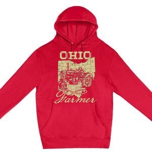 Ohio Farmer Tractor Lover State Map Farming Local Farmer Premium Pullover Hoodie