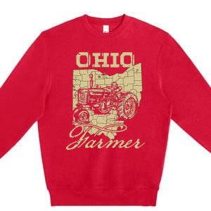 Ohio Farmer Tractor Lover State Map Farming Local Farmer Premium Crewneck Sweatshirt