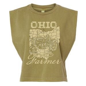 Ohio Farmer Tractor Lover State Map Farming Local Farmer Garment-Dyed Women's Muscle Tee