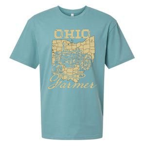 Ohio Farmer Tractor Lover State Map Farming Local Farmer Sueded Cloud Jersey T-Shirt