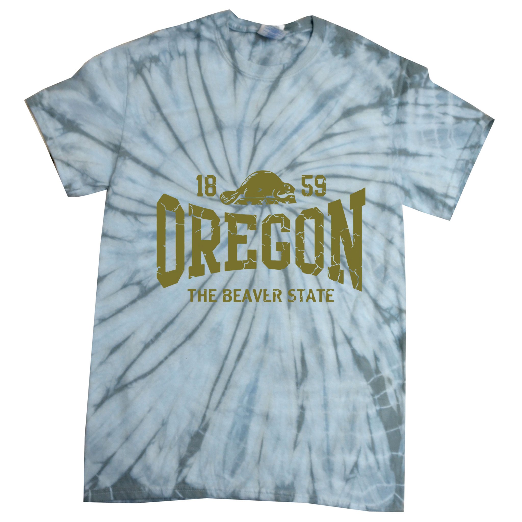 Oregon Flag The Beaver State Est 1859 Vintage Distressed Tie-Dye T-Shirt