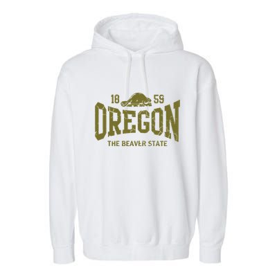 Oregon Flag The Beaver State Est 1859 Vintage Distressed Garment-Dyed Fleece Hoodie