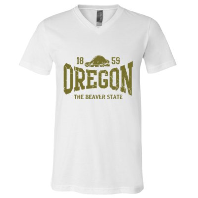 Oregon Flag The Beaver State Est 1859 Vintage Distressed V-Neck T-Shirt