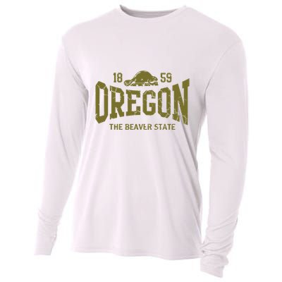 Oregon Flag The Beaver State Est 1859 Vintage Distressed Cooling Performance Long Sleeve Crew