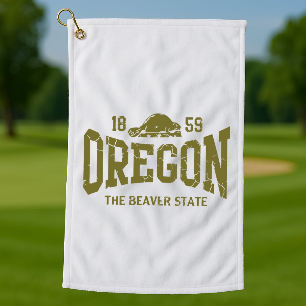 Oregon Flag The Beaver State Est 1859 Vintage Distressed Golf Towel