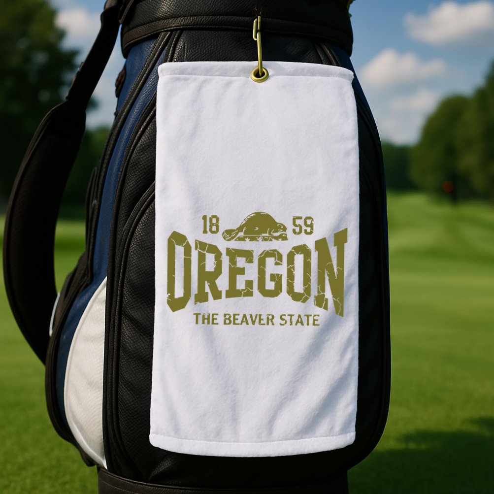 Oregon Flag The Beaver State Est 1859 Vintage Distressed Golf Towel