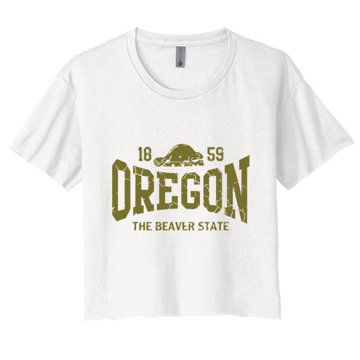 Oregon Flag The Beaver State Est 1859 Vintage Distressed Crop Top