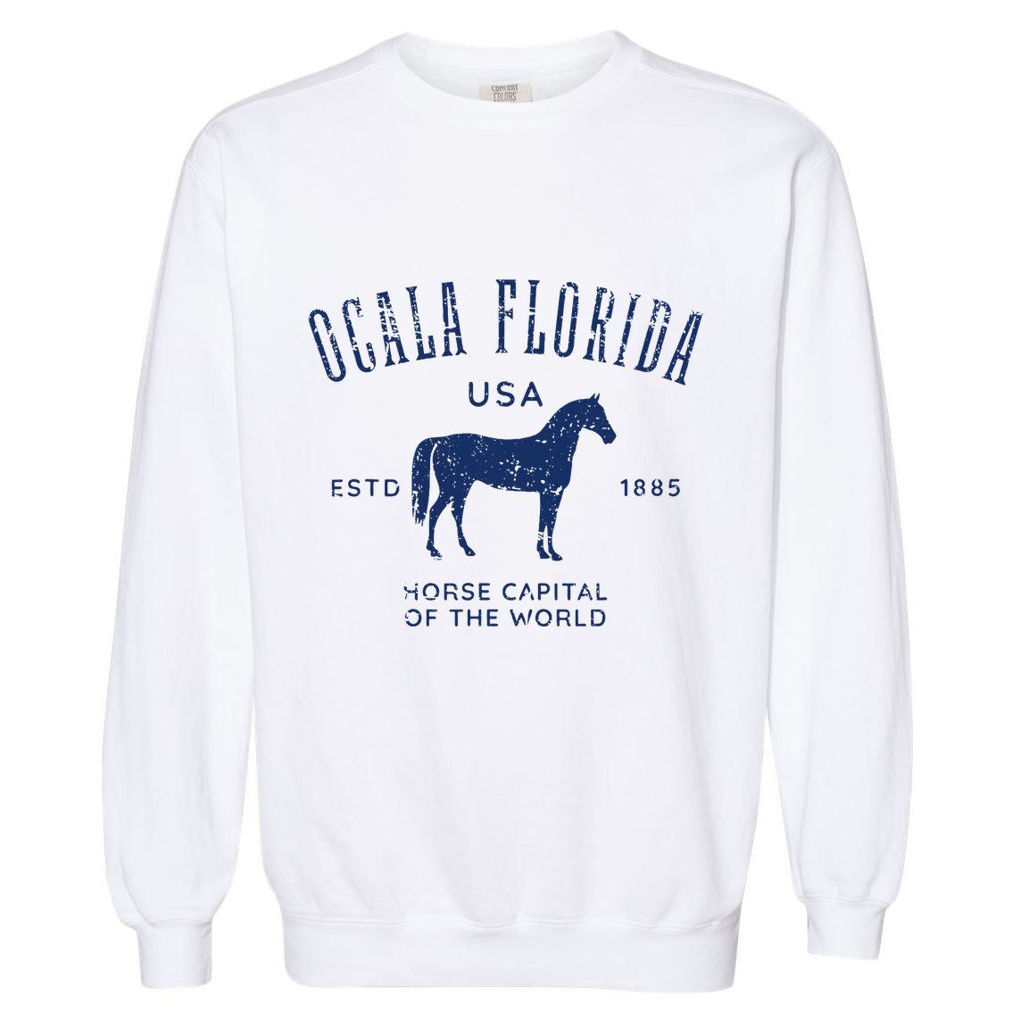 Ocala Florida Usa Horse Capital Distressed Equestrian Design Garment-Dyed Sweatshirt