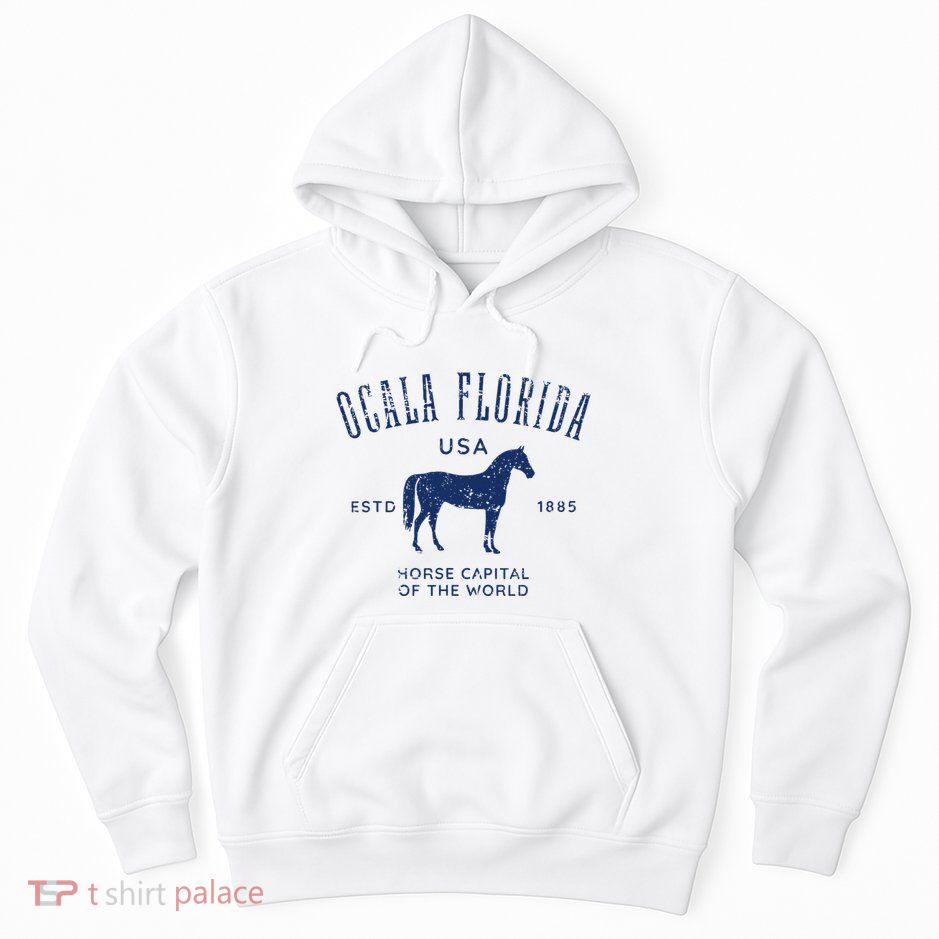 Ocala Florida Usa Horse Capital Distressed Equestrian Design Hoodie